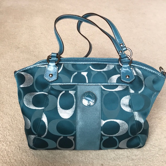 Coach Handbags - Metallic Blue Coach Signature Gallery Tote NWOT